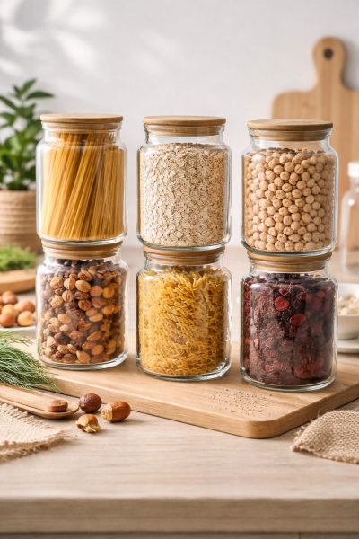 Fiona - 6'lı Vakumlu Bambu Kapaklı Orta Boy 900 ml Kavanoz Takımı