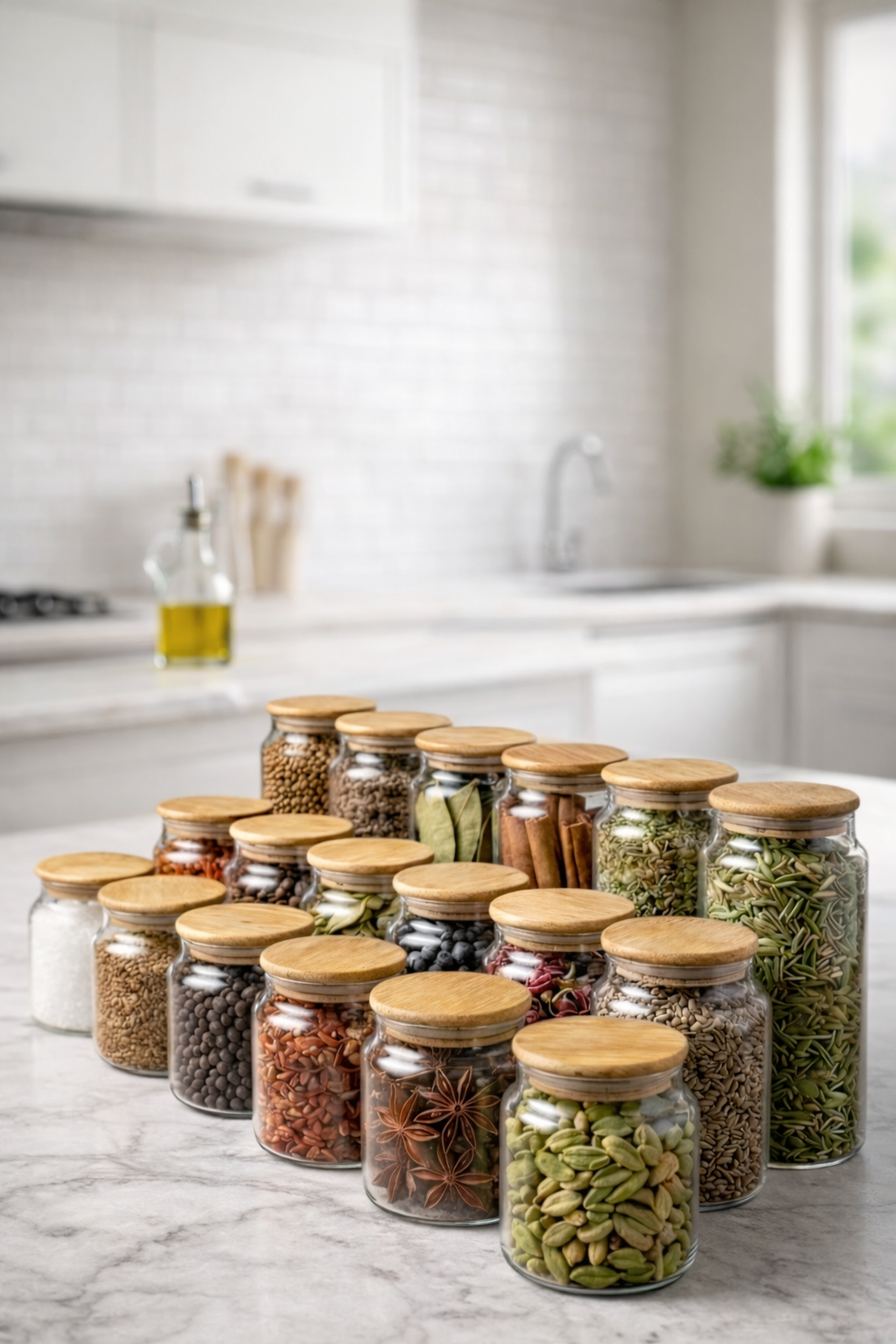 Fiona - 18'li Vakumlu Bambu Kapaklı 630 - 900 - 1400 ml Kavanoz Takımı