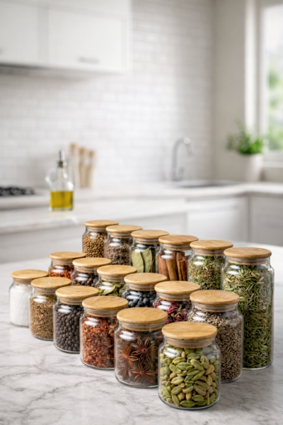 Fiona - 18'li Vakumlu Bambu Kapaklı 630 - 900 - 1400 ml Kavanoz Takımı