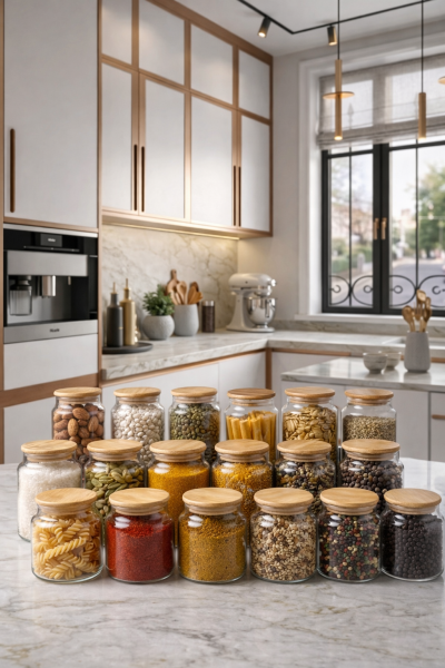 Fiona - 18'li Vakumlu Bambu Kapaklı 630 - 900 - 1400 ml Kavanoz Takımı