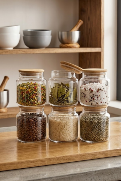 Fiona - 18'li Vakumlu Bambu Kapaklı 630 - 900 - 1400 ml Kavanoz Takımı