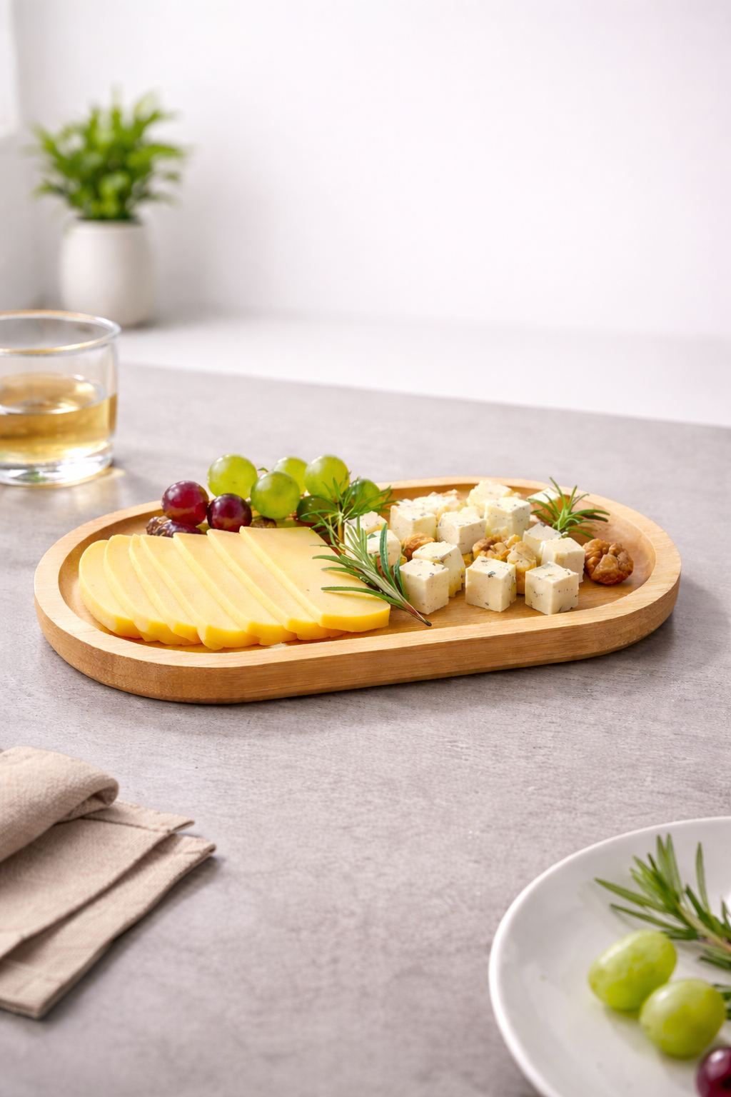 Oval Sunum Tepsisi Bambu Organizer Ve Yağdanlık Altlığı Yemek Tabağı 22,5 cm