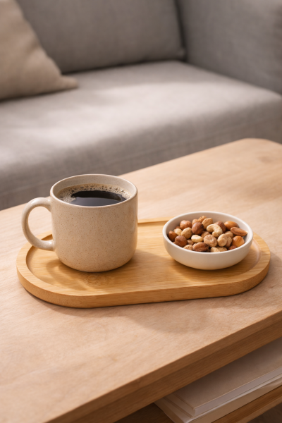 Oval Sunum Tepsisi Bambu Organizer Ve Yağdanlık Altlığı Yemek Tabağı 22,5 cm