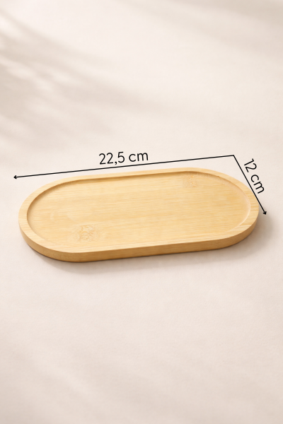 Oval Sunum Tepsisi Bambu Organizer Ve Yağdanlık Altlığı Yemek Tabağı 22,5 cm