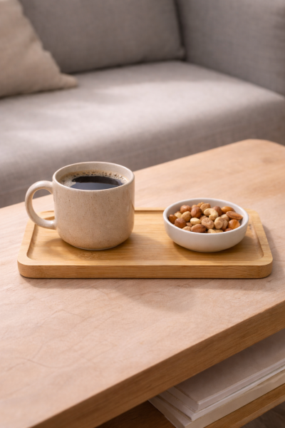 Dikdörtgen Sunum Tepsisi Bambu Organizer Ve Yağdanlık Altlığı Yemek Tabağı 22,5 cm