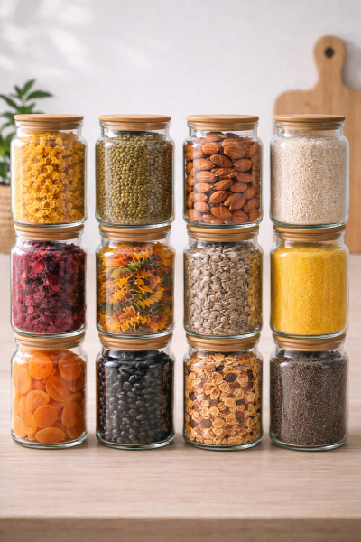 Fiona - 12'li Vakumlu Bambu Kapaklı Orta Boy 900 ml Kavanoz Takımı