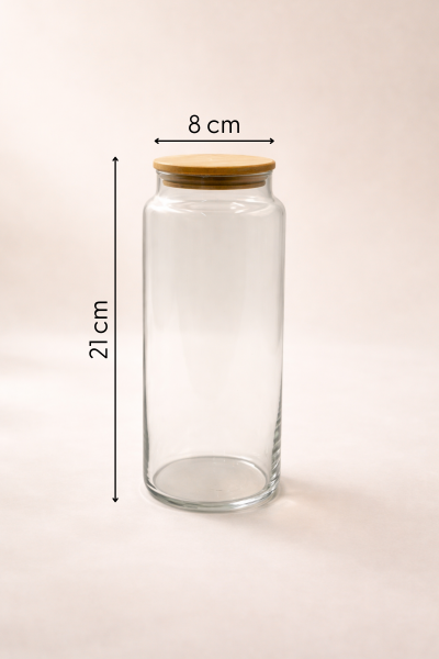 Fiona - 12'li Vakumlu Bambu Kapaklı Büyük Boy 1400 ml Kavanoz Takımı