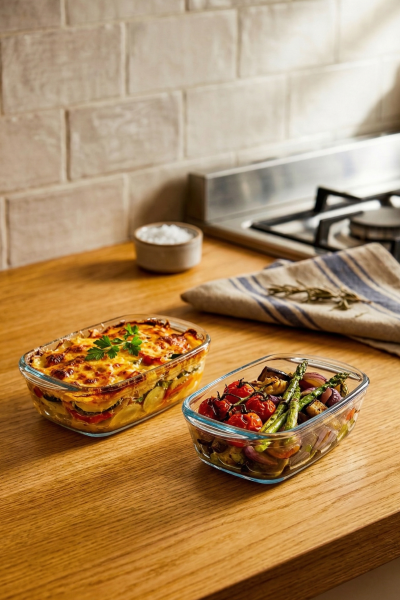 Pyrex - 2'li Isıya Dayanıklı Borcam Kase Çizilmez Sufle Güveç Fırın Kabı 400 ml Dikdörtgen