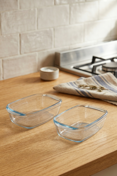 Pyrex - 2'li Isıya Dayanıklı Borcam Kase Çizilmez Sufle Güveç Fırın Kabı 400 ml Dikdörtgen