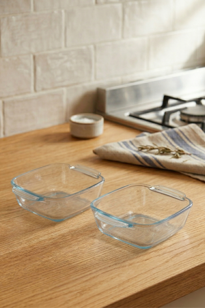 Pyrex - 2'li Isıya Dayanıklı Borcam Kase Çizilmez Sufle Güveç Fırın Kabı 300 ml Kare