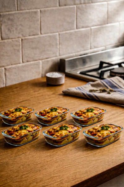 Pyrex - 6'lı Isıya Dayanıklı Borcam Kase Çizilmez Sufle Güveç Fırın Kabı 400 ml Dikdörtgen