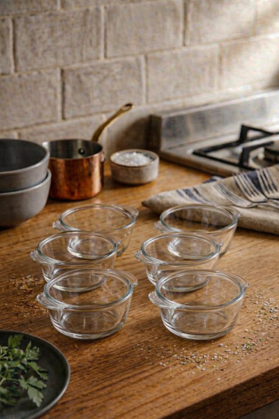 Pyrex - 6'lı Isıya Dayanıklı Borcam Kase Çizilmez Sufle Güveç Fırın Kabı 300 ml Yuvarlak