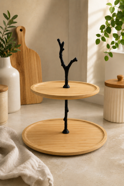Branch – 2 Katlı Bambu Kurabiyelik ve Sunum Standı
