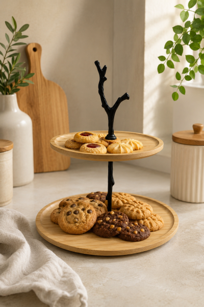 Branch – 2 Katlı Bambu Kurabiyelik ve Sunum Standı