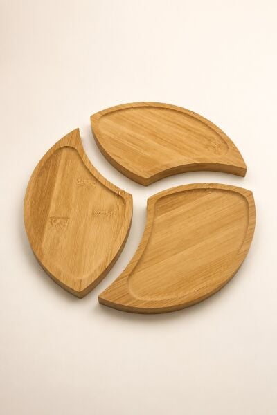 Circle - 3 Parça Bambu Çerezlik Sunumluk 21 cm