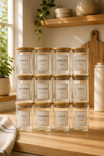 Nola – 12’li Bambu Kapaklı Borosilikat Baharatlık Seti 270 ml